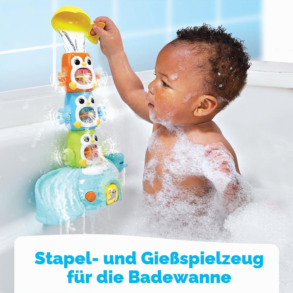 VTech - 1, 2, 3 Empilo Pinguine, Badespielzeug zum Stapeln für Babys, interaktives und musikalisches Igloo mit Trio von Pinguinen und 2 Saugnäpfen zur Befestigung, Geschenk für Kinder ab 1 Jahr –