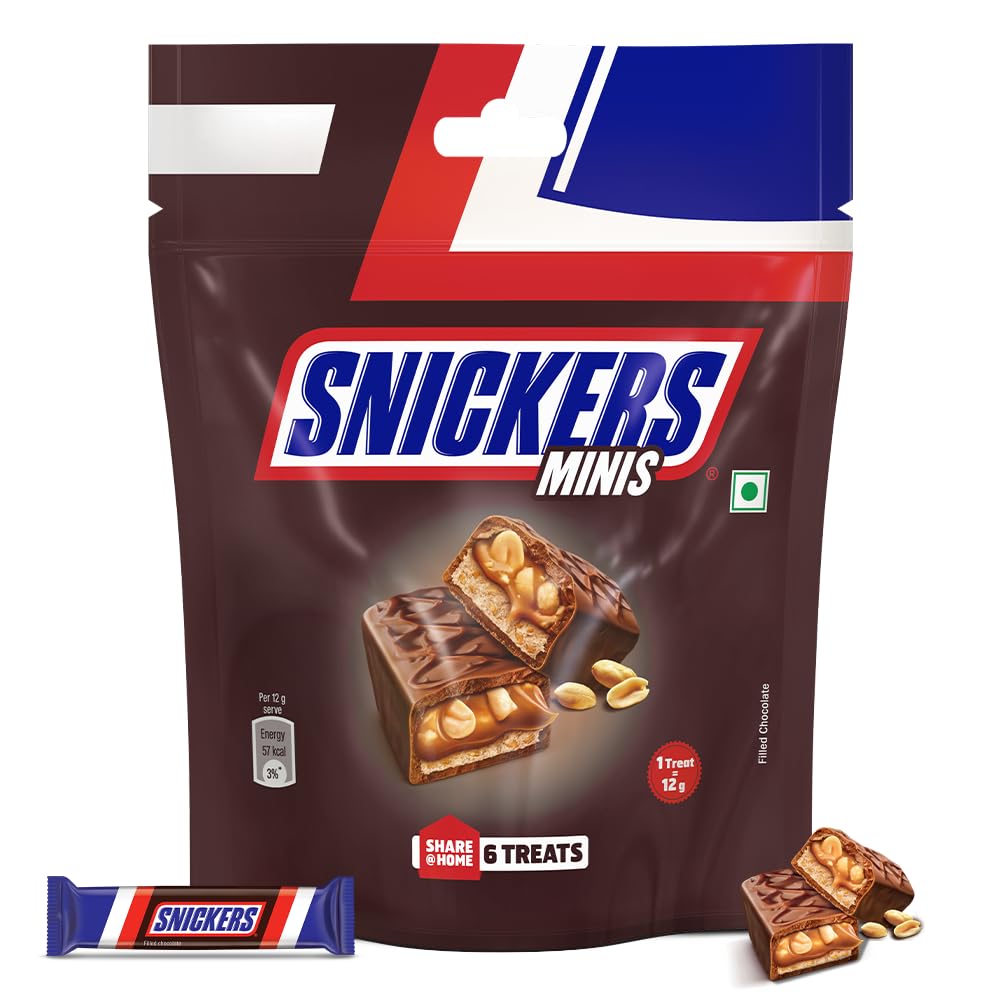 Snickers Minis Chocolate Pack, Loaded with Peanuts, Nougat, & Caramel, 6 Treats Inside, 69g | Pack of 4 2
