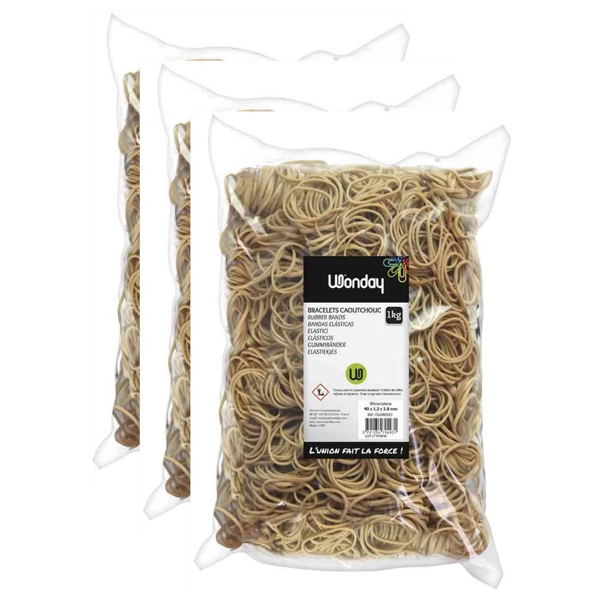 WONDAY Set di 3 sacchetti da 1 kg, elastici in gomma, 200 x 16 mm