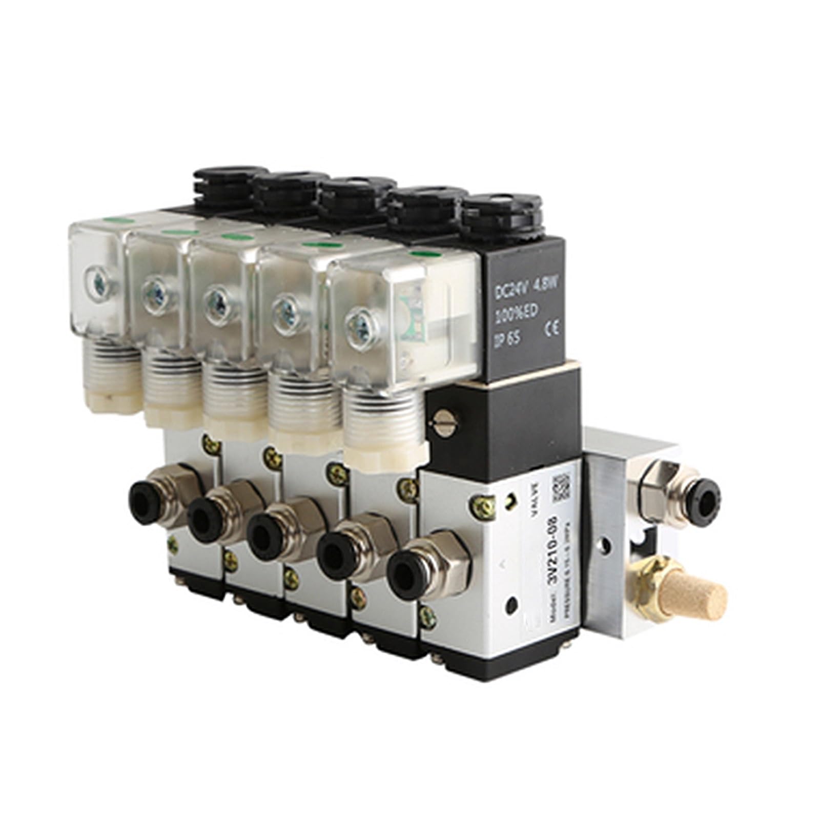 Bloque de electroválvula neumática 3V210-08, 220 V, 24 V, opción múltiple, con silenciador, Base de Montaje, colector, 2/3/4/5/6 Filas, 3 Puertos(2 Row 6mm Fitting,DC24V)