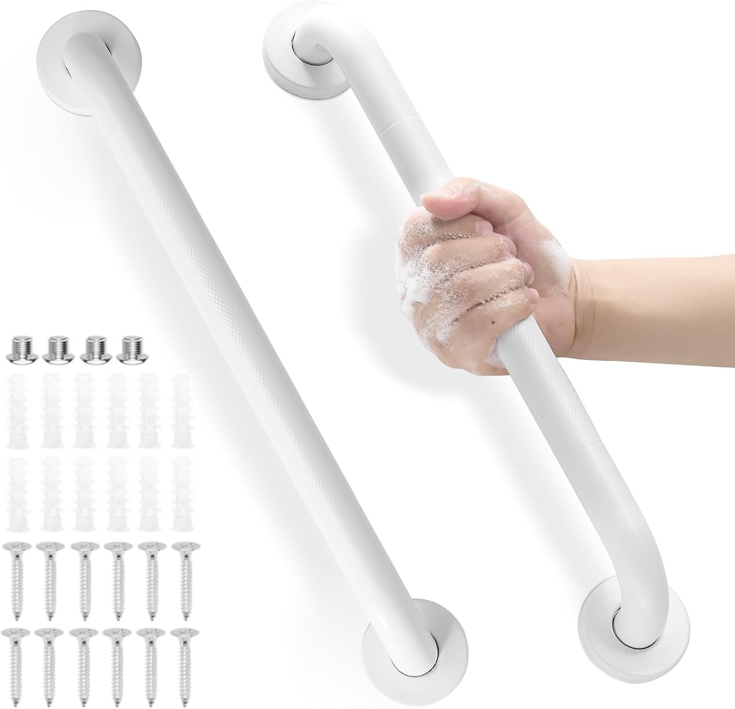 Grab Bars for Shower, Zynuhmo 2 Pack 16 Inch Anti Slip Stainless Steel Bathroom Safety Shower Grab Bar Handrails for Handicap Injury Pregnant Senior Assist Shower Handles(Matte White, 1" Diameter) 2 Pack 16 Inch Matte White