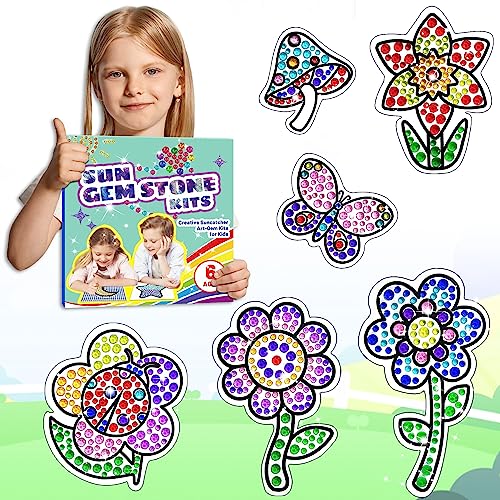 Suncatcher Kits for Girls 6 7 8 9 10 Year Old, DIY Diamond Painting Kit Flowerfor Kids Ages 6+, 5D Gem Stone Window Art Craft Stickers Kit for Boys as Christmas Birthday Party Gifts