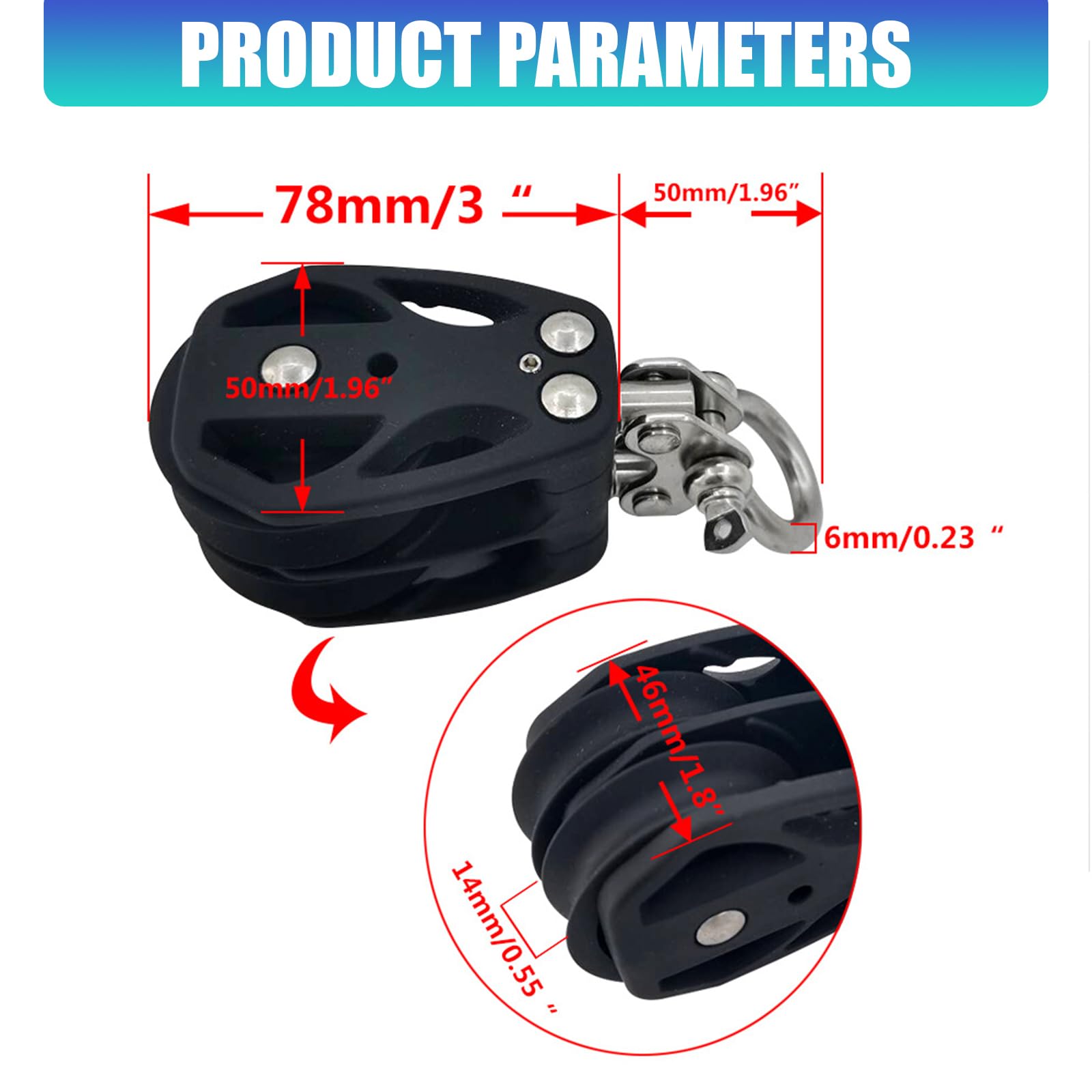 Kompakte Rigging Umlenkrolle, 50 mm Nylon Doppelscheiben Hardware