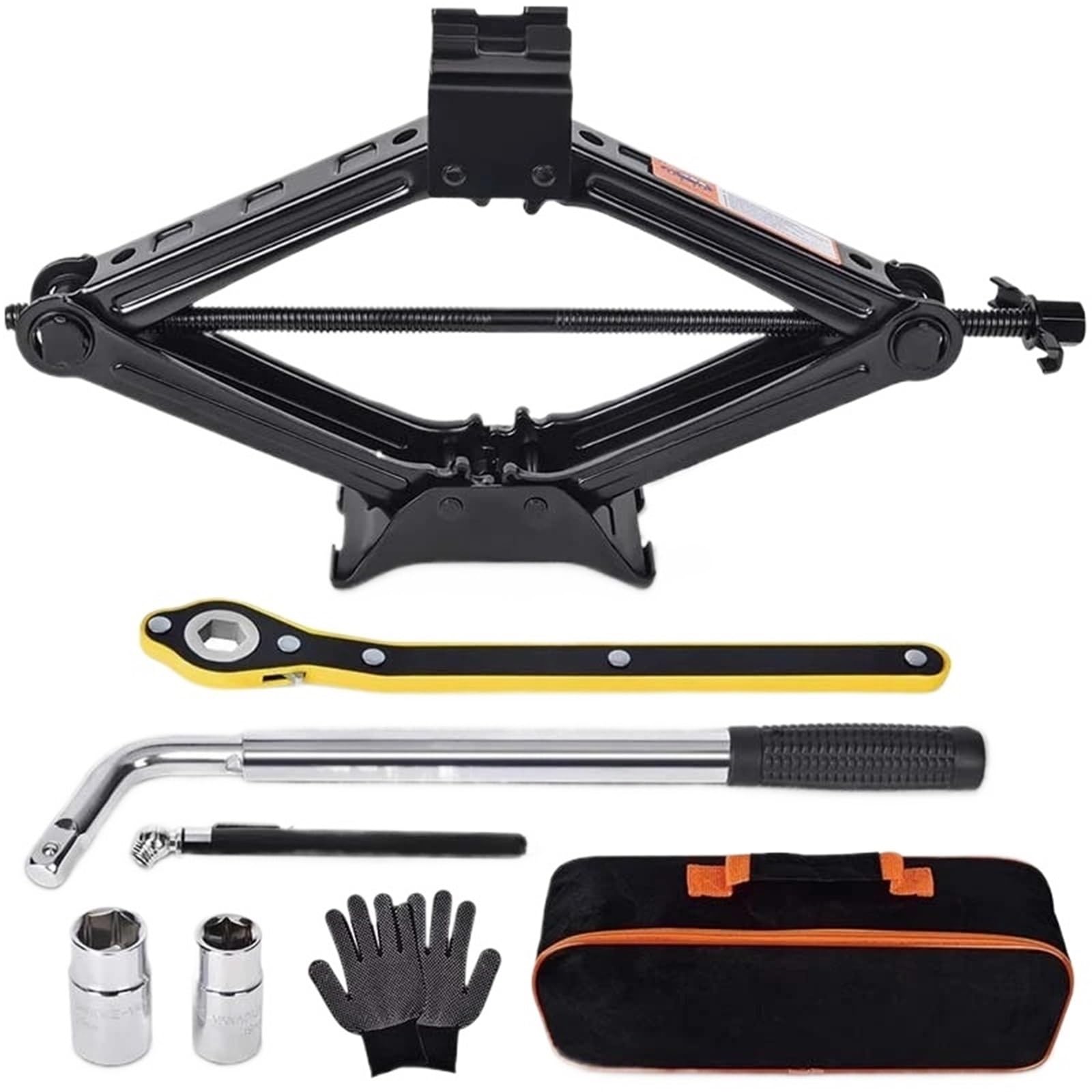 Cric A Forbice Per Auto Cric for auto Set da 2 tonnellate a forbice Cambio pneumatici Strumento multifunzione portatile(2T double tooth set)