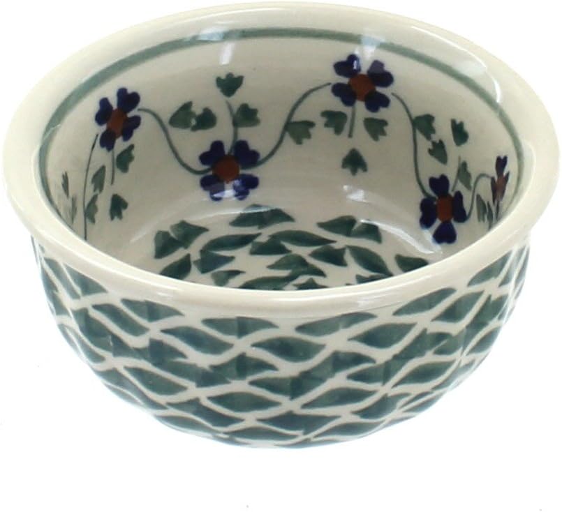 Blue Rose Polish Pottery - Green Sage Floral Small Bowl - 3.5" Diameter - Unique Dish for Appetizers, Nuts, or Candy