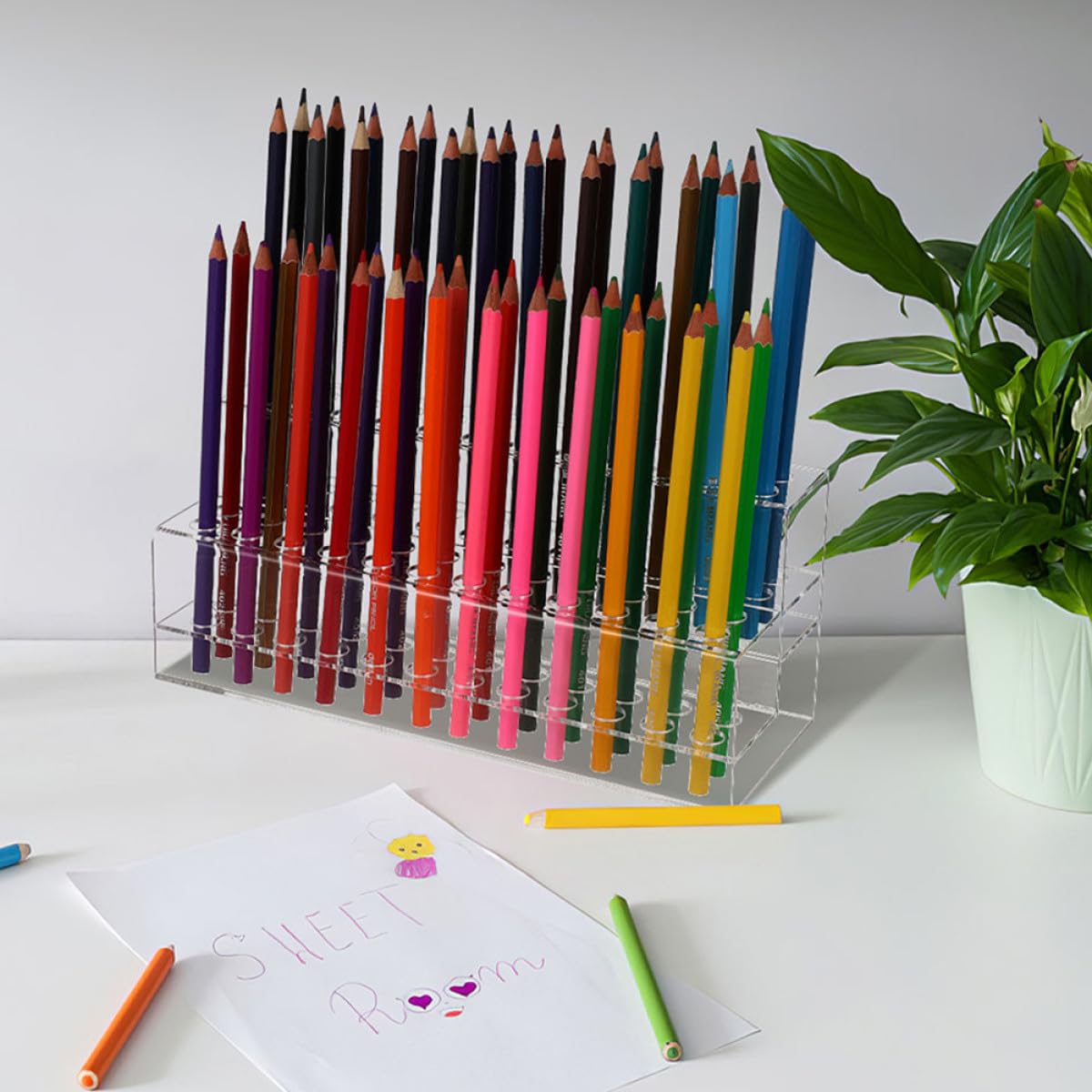 SUPVOX Portapenne da Tavolo in Plastica 48 Scomparti Supporto Espositivo Multifunzione per Matite Pennarelli e Pennelli Organizer Scrivania per Casa Ufficio e Scuola Set 2 Pezzi
