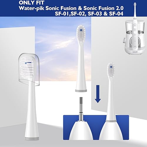 Miniatura 2 de Cabezales de repuesto para cepillo de dientes Water-Pik Sonic Fusion y Sonic Fusion 2.0, SF01, SF02, SF03 y SF04, cerdas transparentes, forma