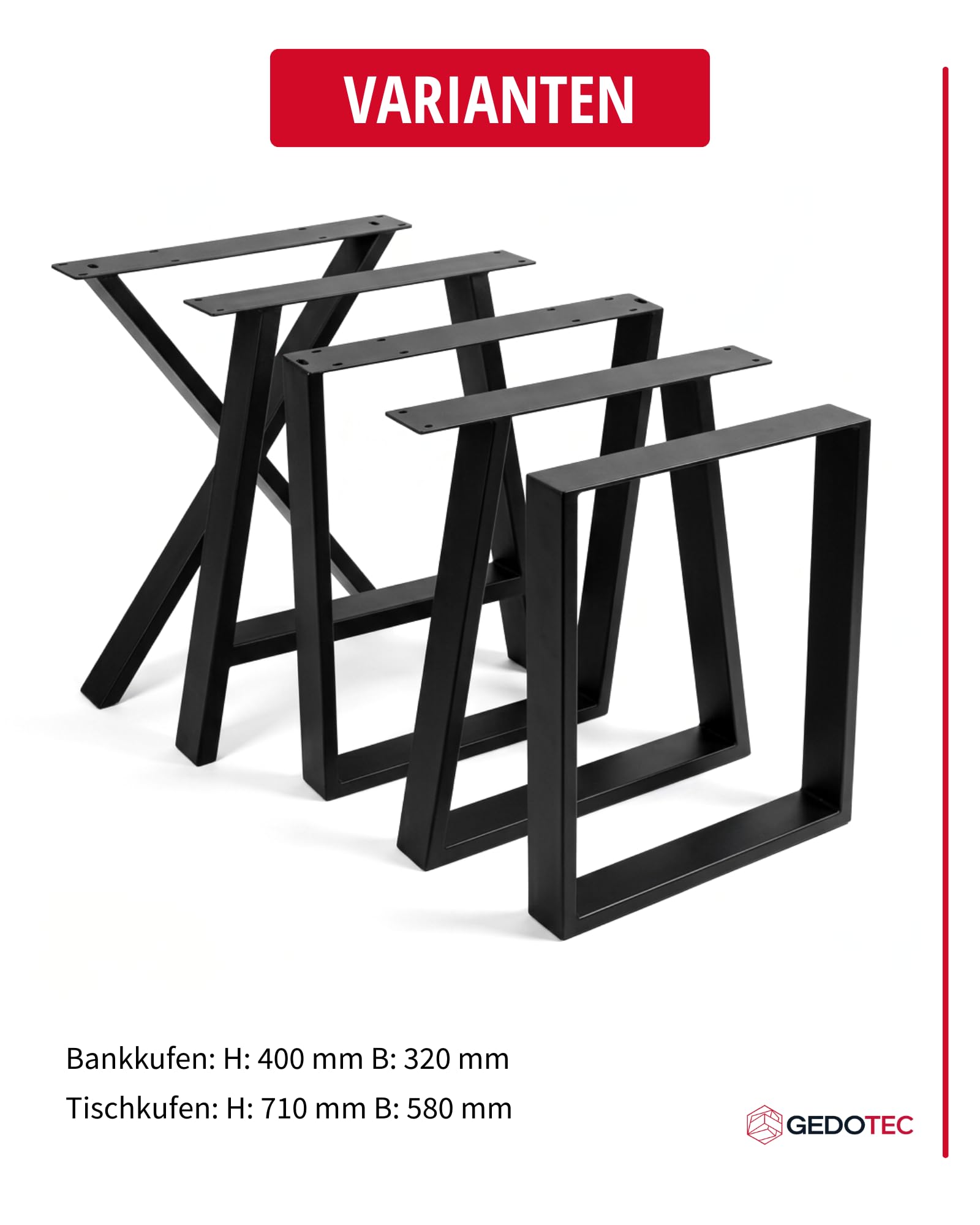 Gedotec 2 Tischbeine X-Form, schwarzes Metall 710 x 580 mm, Tischkufe im Industriedesign, Tischgestell aus Stahl für Esstisch Schreibtisch oder DIY Möbel, mit Filzgleiter