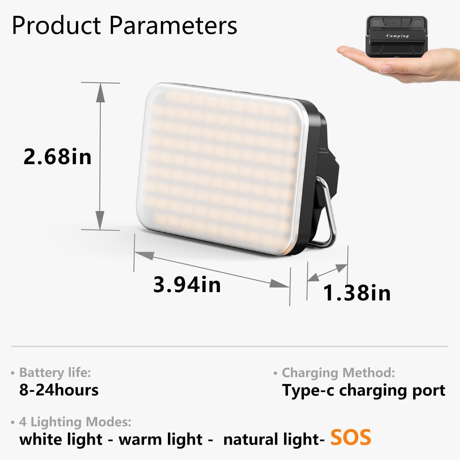 Lanterna da campeggio ricaricabile, 2000 lumen, lanterna LED ultra luminosa con 4 modalità di illuminazione, lanterna portatile da esterno con base magnetica e staffa in metallo per tenda, emergenza