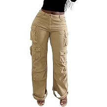 Women Cargo Jeans Baggy High Waisted Straight Wide Leg Denim Pants Stretchy | casual, cargo pockets, y2k jeans, denim pants streetwear, cowgril trousers, baggy loose fit, multipul-pockets
