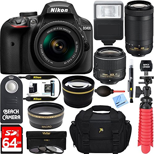 Nikon D3400 DSLR Camera + AF-P DX 18-55mm +70-300mm NIKKOR Zoom Lens Bundle Kit