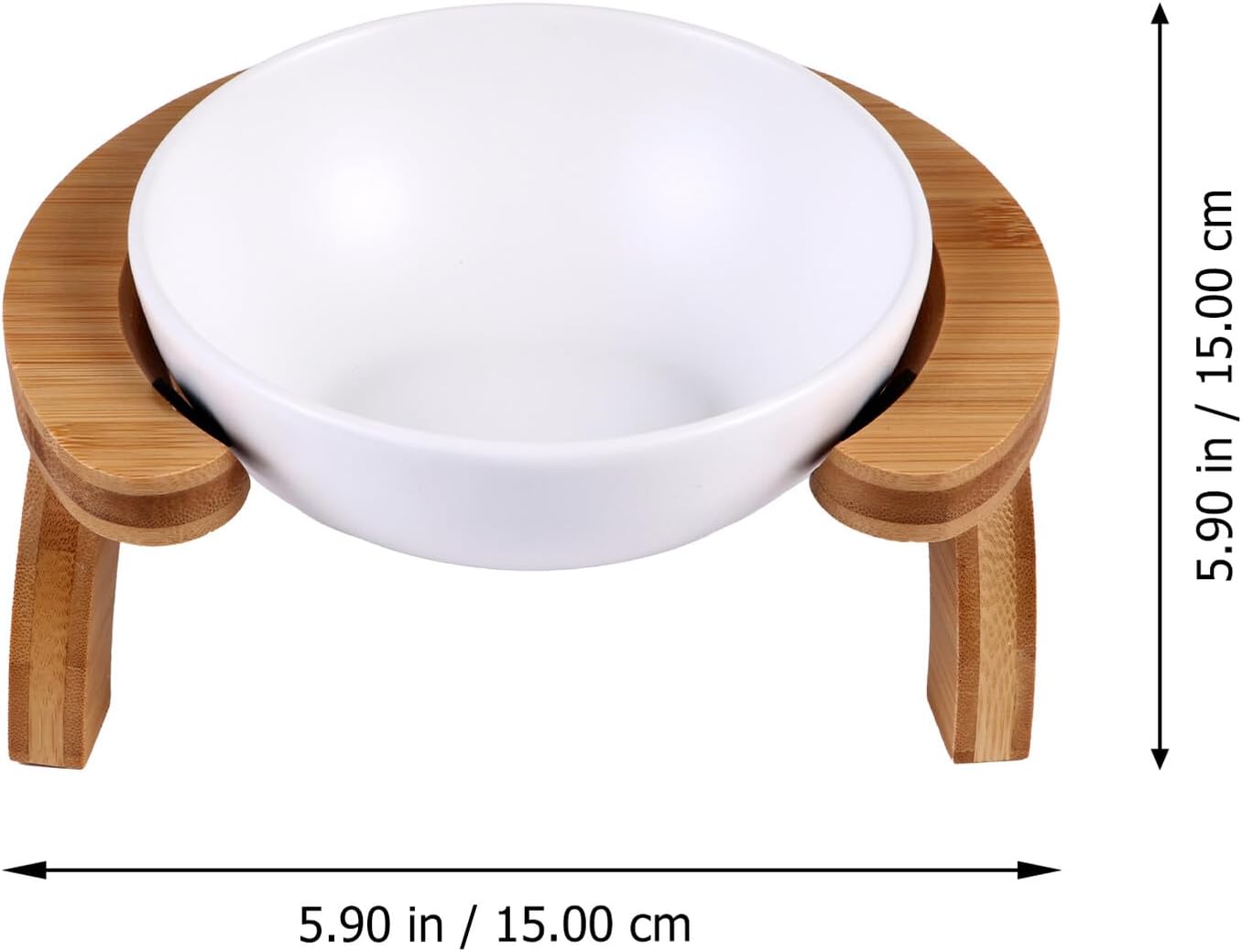 Pet Feeding Bowl Set Raised Slanted 300Ml White Ceramic Bowl with Wooden Rainbow Stand Anti-Spill Cat Feeder Suitable for Small Cats and Kittens