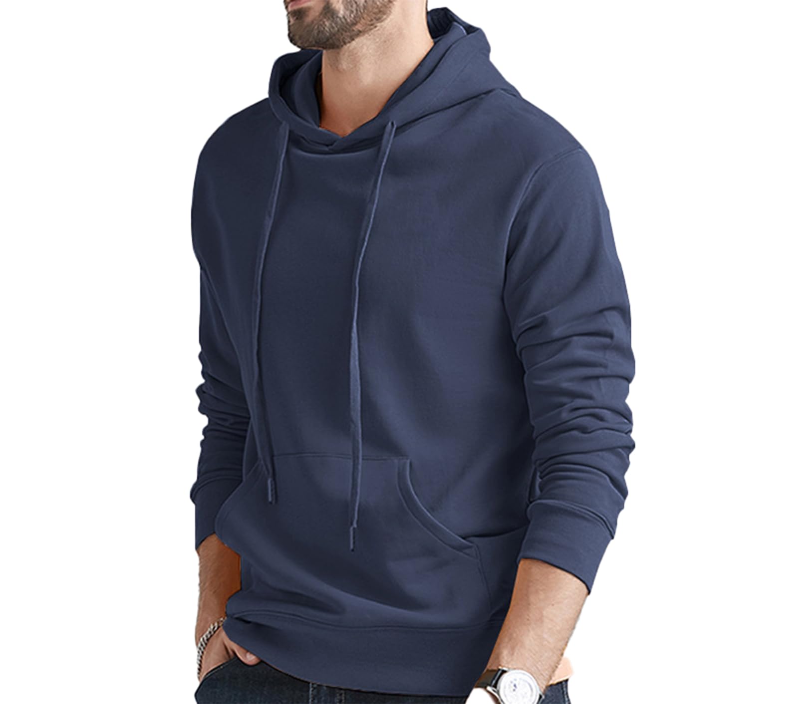 Generic Męska bluza z kapturem bawełniany sweter z długimi rękawami codzienny trend w modzie wszechstronna bluza z kapturem w jednolitym kolorze prosta z kieszeniami