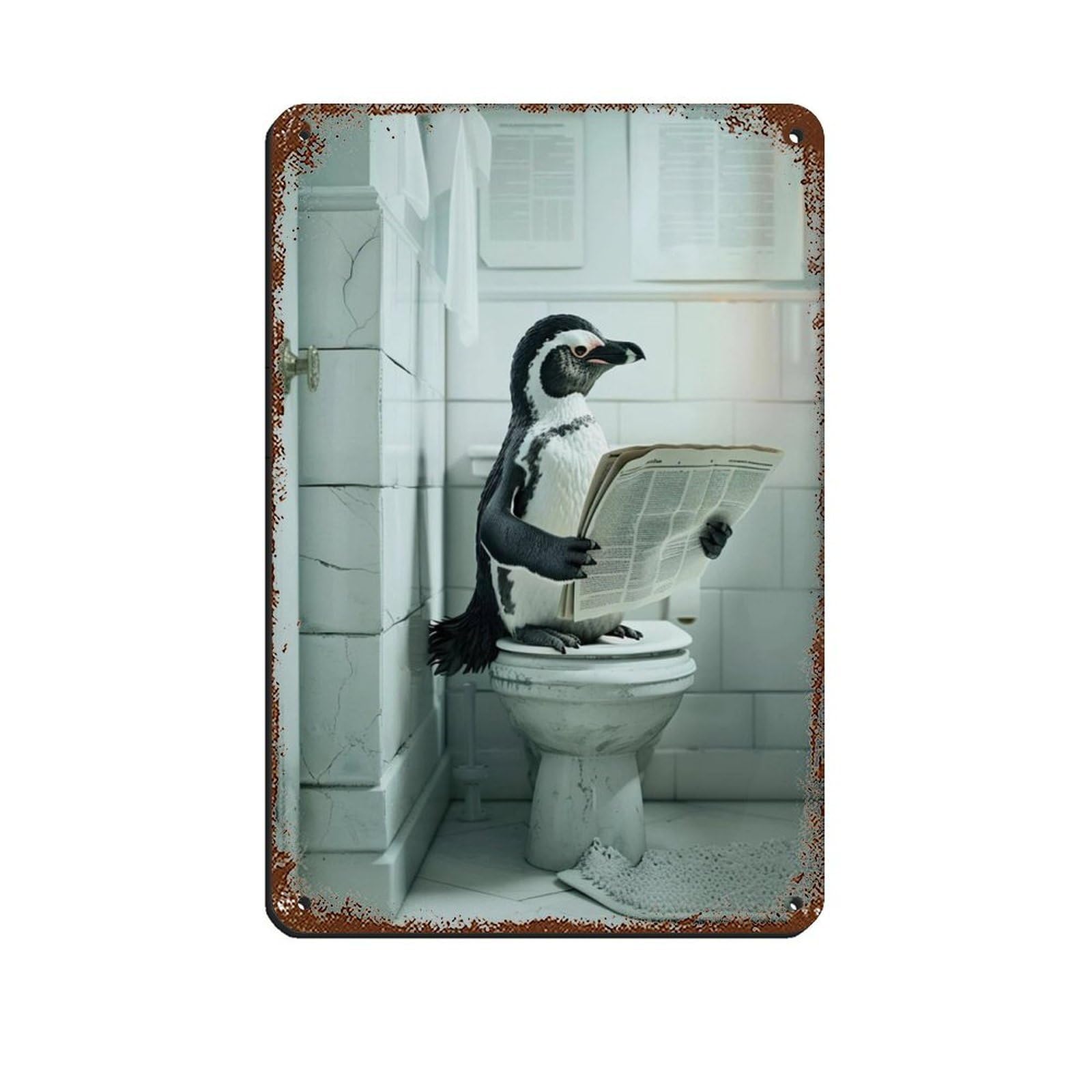 Penguin Sitting on The Toilet Reading A Newspaper (2) Retro Poster Metal Tin Sign Chic Art Retro Iron Painting Bar People Cave Cafe Family Garage Poster Wall Decoration 8x12inch(20x30cm)
