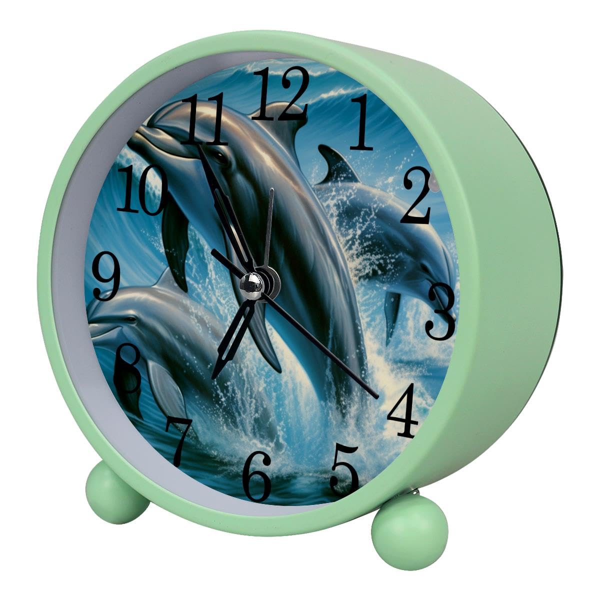 Alarm Clock Dolphins Jumping Sea, Silent Non-Ticking with Night Light