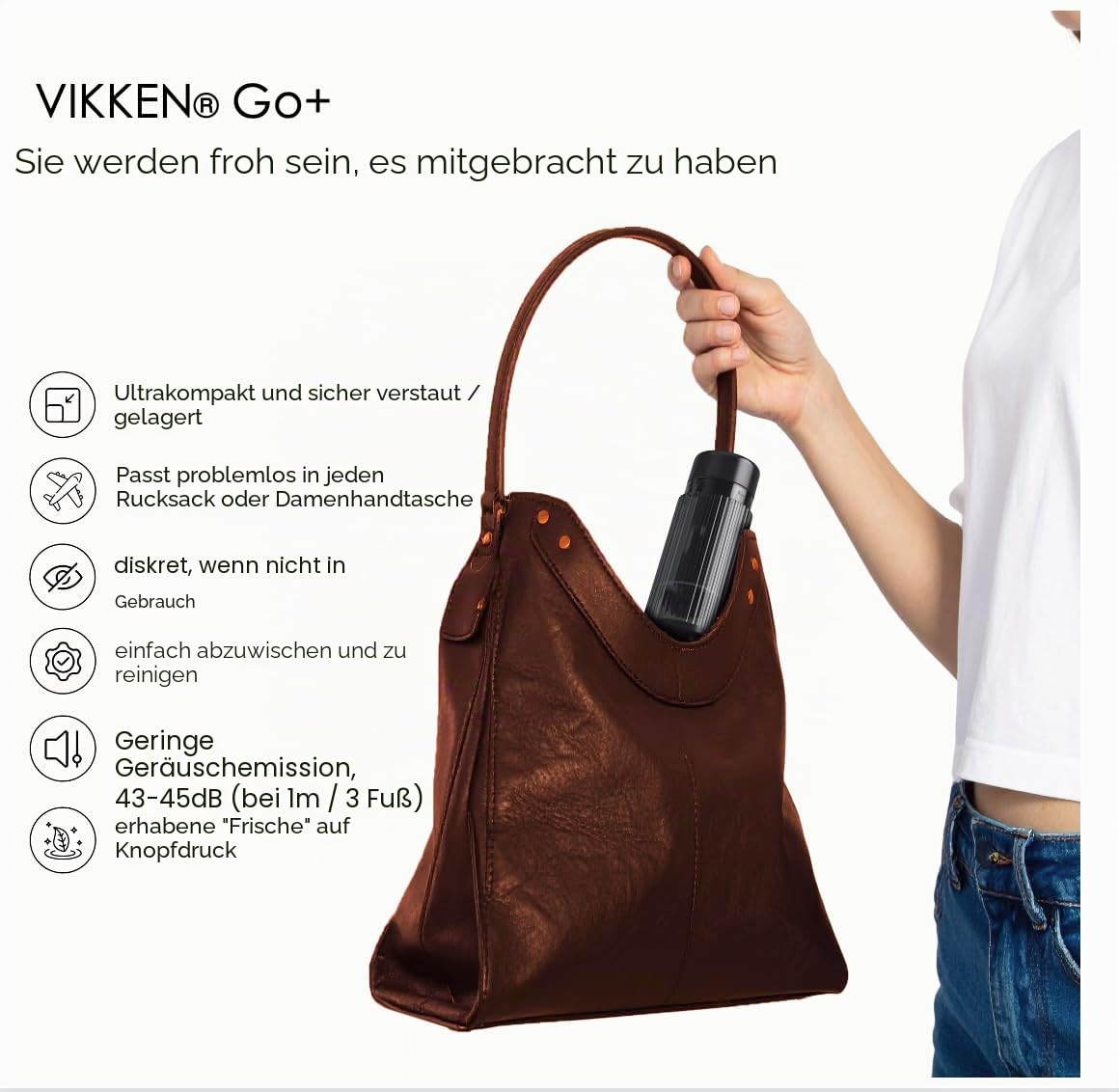 VIKKEN® Travel Bidet USB-Type C Electric Rechargeable Mobile Handheld Ultra Strong Water Spray Personal Hygiene Self Care for Men & Women, Go+ 300ml Classic Trim