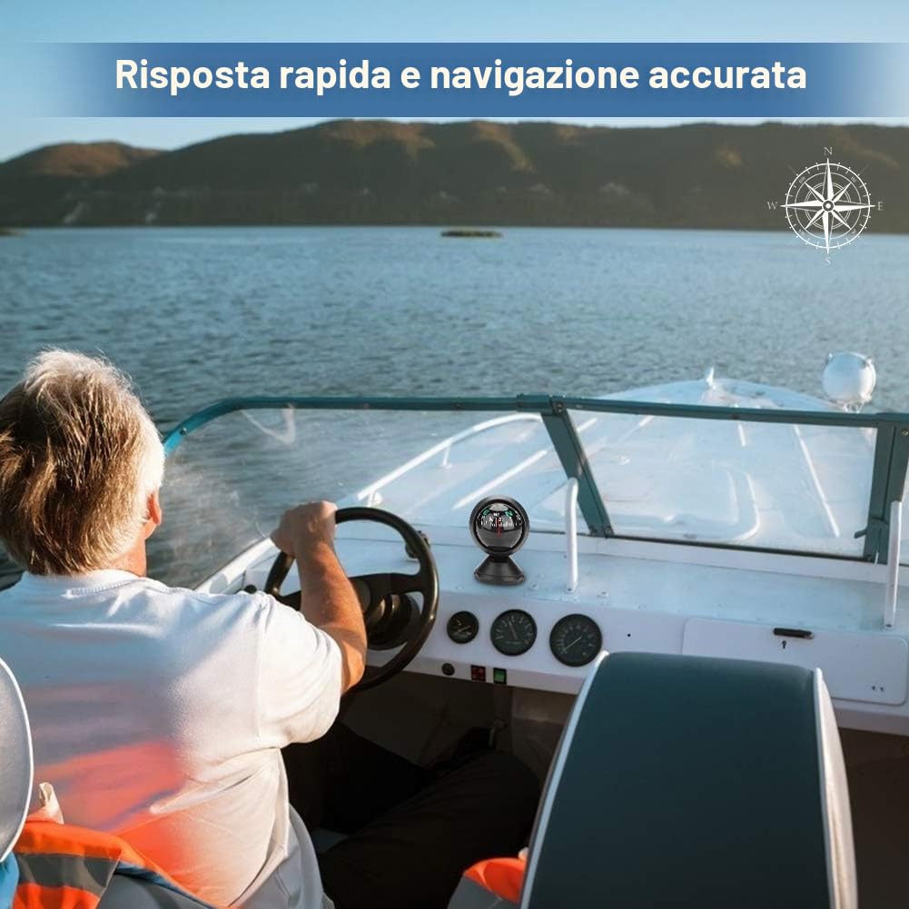 Bussola per Barche, Bussola per Auto Cruscotto Navigatore Digitale Bussola per Esploratore, Bussola Marina Regolabile Multifunzionale Bussola Marina Nera Adatto per Auto Camion per Barche