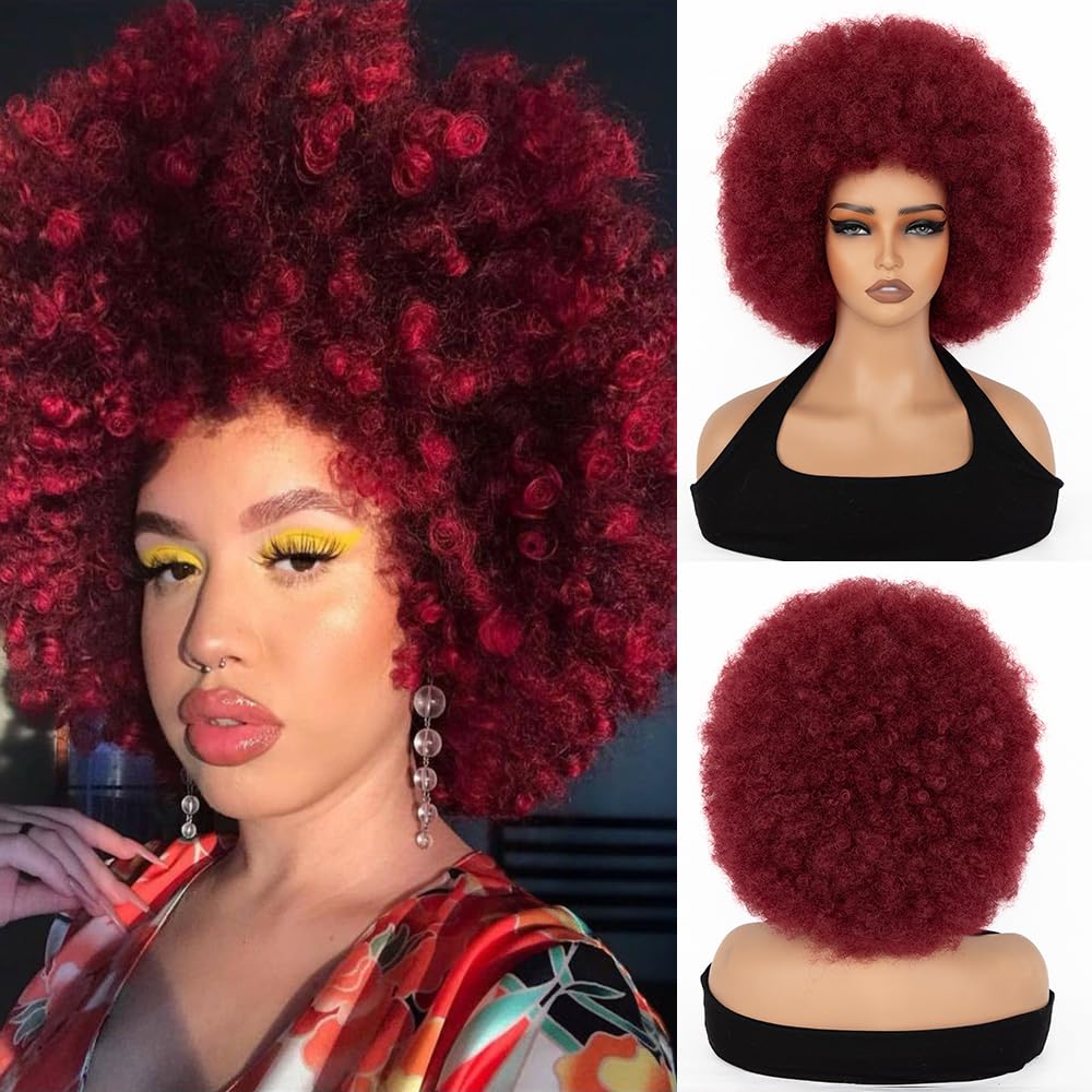 FYIMUYI Afro Wig - Soft 70s Afro Wig For Black Women Short Curly Afro Kinky Wig Large Bouncy And Soft Natural Looking Synthetic Wigs For Daily And
