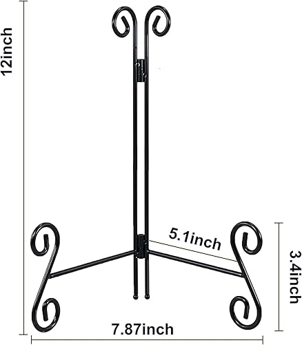 Miniatura 9 de Soporte para platos, paquete de 3 soportes de placa de 8+10+12 pulgadas para exhibición, caballete de mesa de hierro plegable negro para libros de