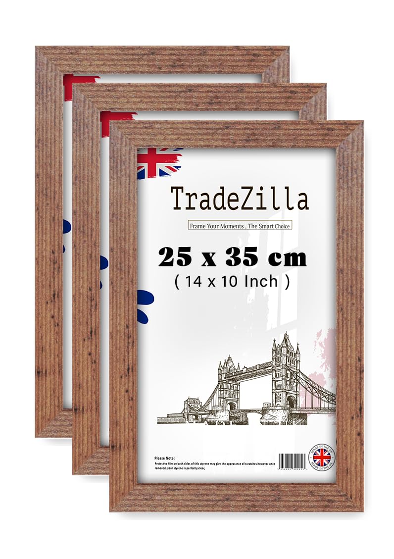 TradeZilla pack of 3 Eton Wood Picture Frame (25 x 35 CM) Wall Décor & Art Display MDF Frame, Hanging Hooks for Easy Mounting, Ideal for Home & Office Interiors [ Rustic ]