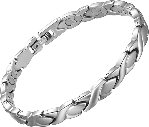 Miniatura 10 de Feraco Pulseras magnéticas para mujer, pulsera de acero de titanio con imanes ultra fuertes y cristales brillantes, regalos de Navidad para mujeres