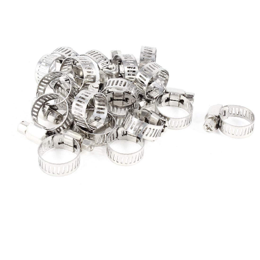 X-DREE 20 Pcs 10mm-16mm Adjustable Stainless Steel Worm Drive Hose Clamp Silver Tone(20 Pcs 10mm-16mm regolabile in acciaio inox a vite senza fine con fascetta stringitubo tono argento
