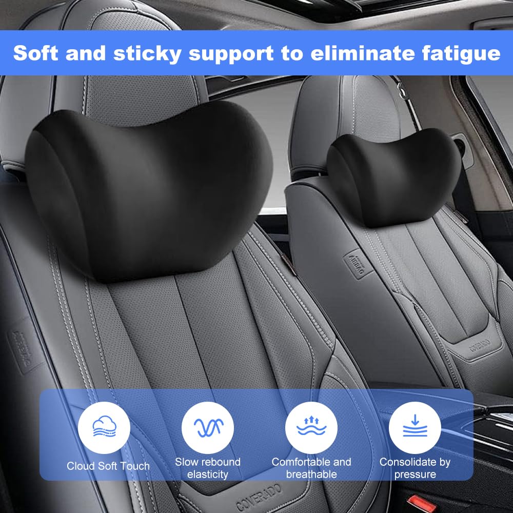 Cuscino per collo auto, 2 pezzi, cuscino poggiatesta auto, cuscino per sedile auto, supporto per la testa per alleviare il dolore al collo, design ergonomico confortevole, nero
