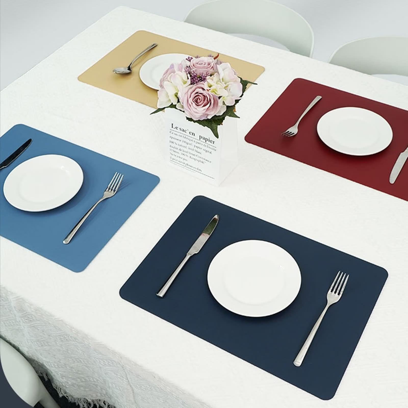 Set di 4 tovagliette vintage per bistrot, 30 x 43 cm, tovagliette rotonde, in pelle, tinta unita, PVC, Pet