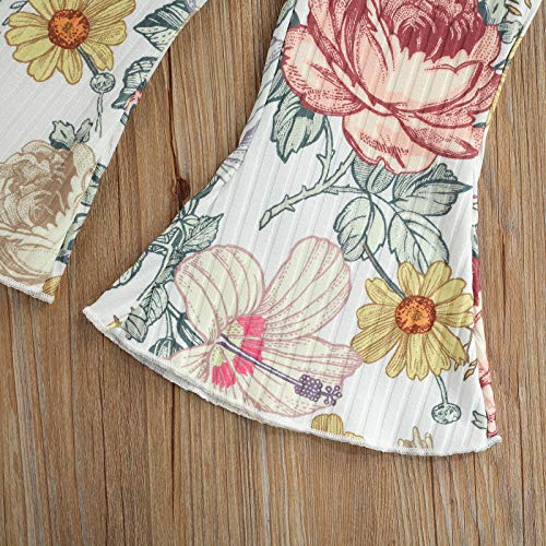2 PCS Toddler Baby Girl Outfits Floral Crop Top and Bell Bottoms Leggings Flared Pants Set (Yellow, 4-5 T)