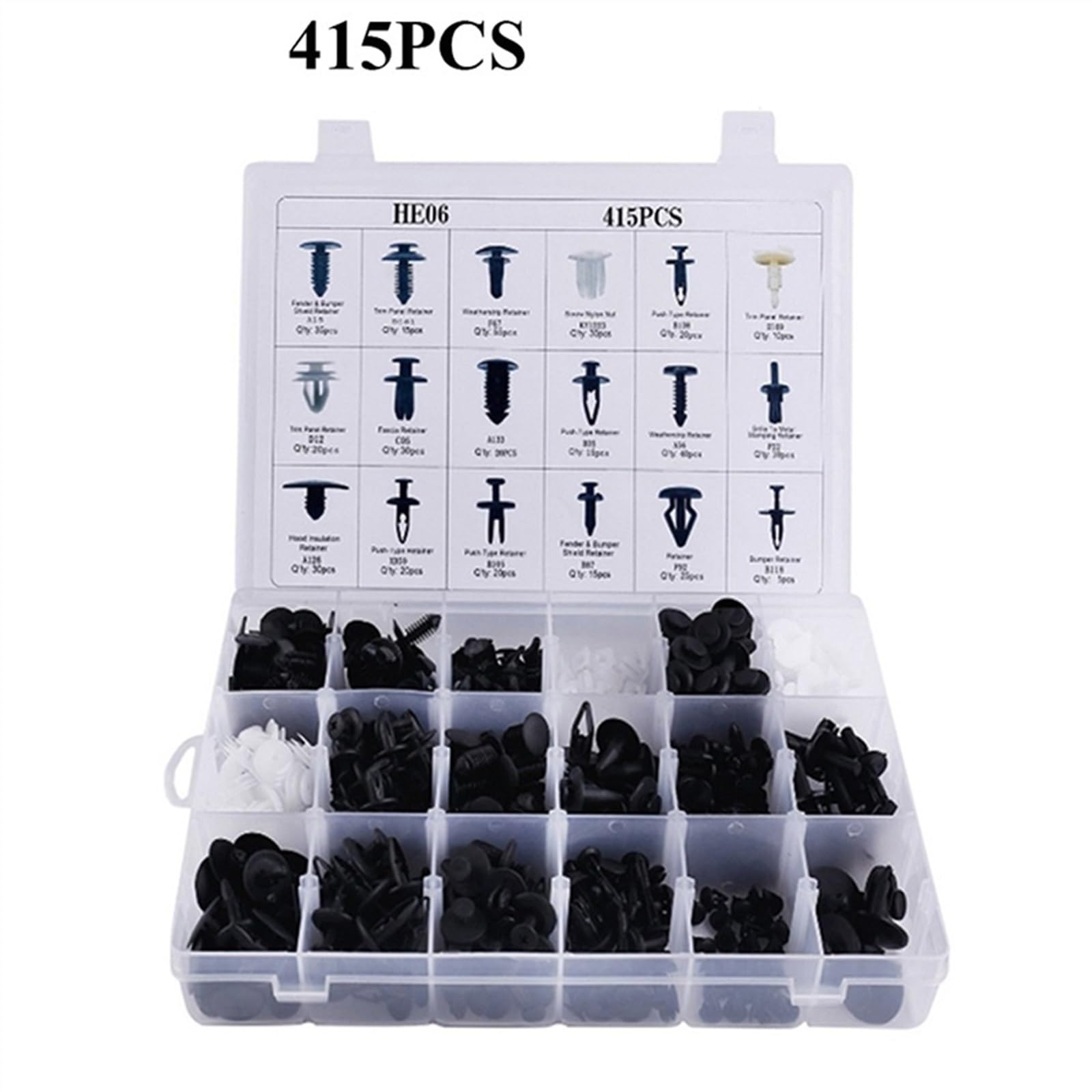 Schraubenzubehör 50-415Pcs Universal Auto Kunststoff Niet Push Retainer Clip Befestigungen Stoßstange Tür Panel Fender Liner Trim Clips Kit(415 Pcs)