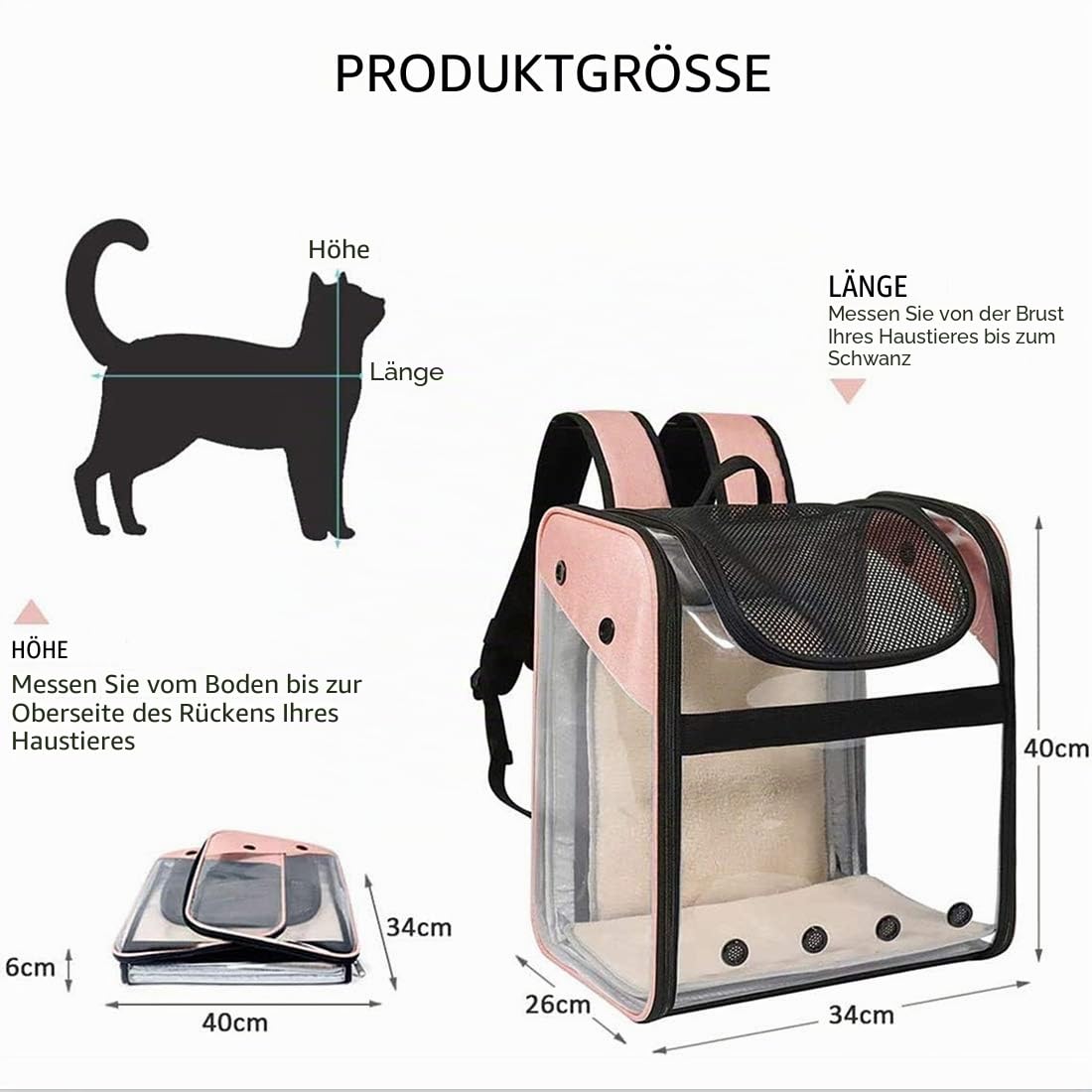 Transporttasche Rucksack Haustiere Hunde Katzen 10kg, Erweiterbare Große Tragbare Katzenrucksack Hunderucksack 4 Eintritt Top Öffnung Transparent Tragetasche Faltbar Airline Genehmigt Reisen