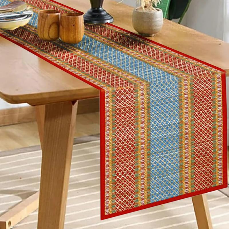Image of Table Runner for 6 Seater Dining Table Centre Table 60 inch Handmade Reversible Heat Resistant | Korai River Grass Zero Plastic Madurkathi Eco Friendly | Rustic Boho | Cherry Runner