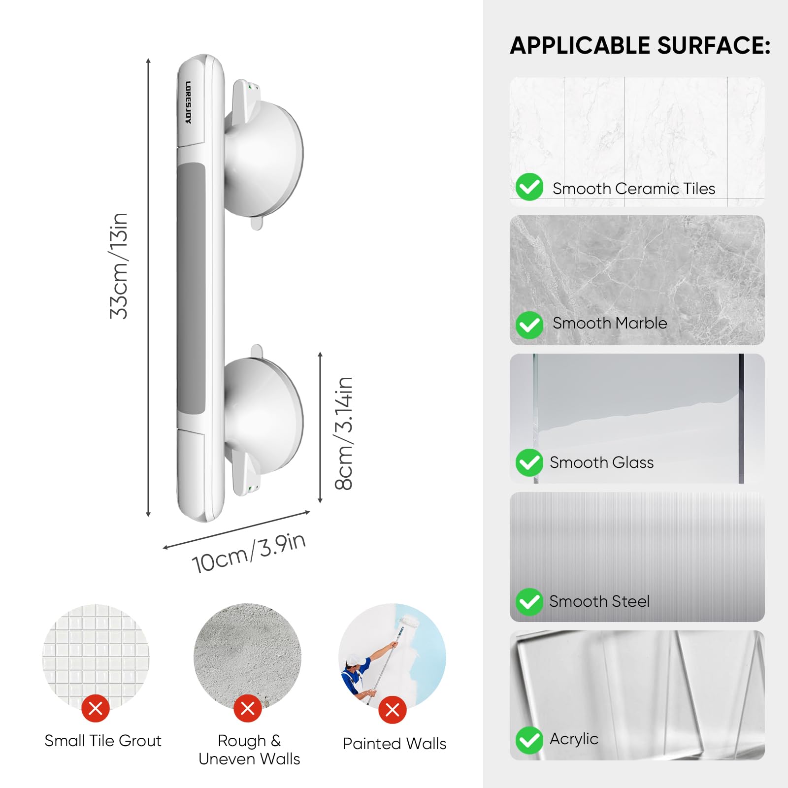 Agarraderas de Baño con Ventosa y Indicator, MAX 120 KG, 1PCS | Asa de Seguridad para Baño, Manija de Ducha Antideslizante, Soporte de Apoyo sin Perforación, Mayores Barra de Agarre