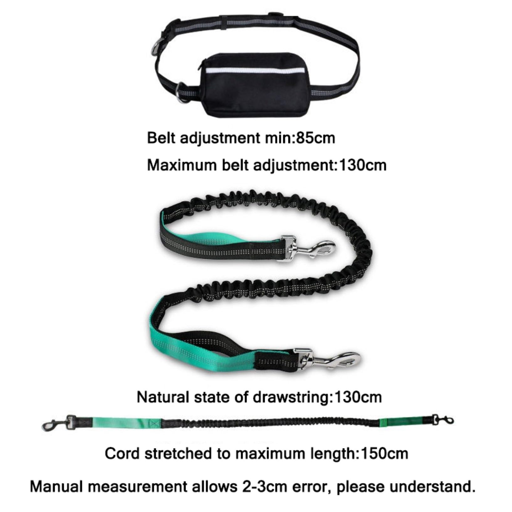 Laisse rétractable mains libres pour chien avec ceinture réglable, idéale pour la course à pied, la marche, la randonnée, le jogging et le vélo Bleu