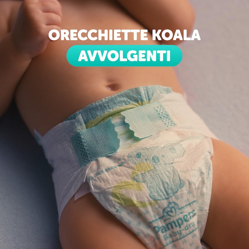 Pampers Baby Dry Midi, Taglia 3 (4-9 kg), Formato Scorta, Barriere Anti-Fuoriuscite, Più Asciutto Fino a 12h, Linguette Rinforzate e Avvolgenti, 180 Pannolini Neonato + 500 Punti Omaggio