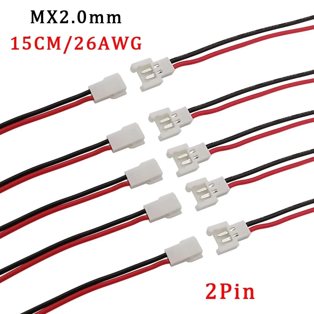15CM MX2.0 2Pin Wire Connector 2.0mm Pitch MX 2P Male Female Charger Socket Aerial Docking 26AWG DIY Electronic Cable(20Pair)