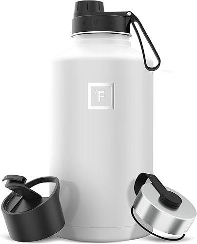 Miniatura 9 de IRON FLASK - Botella deportiva de 14, 18, 22, 32, 40, 64 o 128 onzas, 3 tapas (boquilla), acero inoxidable aislado al vacío, doble pared moderna,