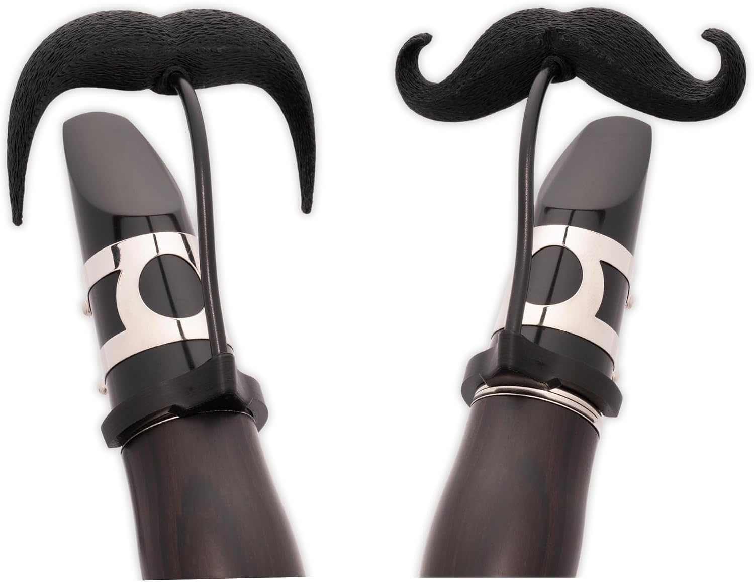 Clarinet-Stache 2.0 - [2-Pack] Clip-on Mustache for Clarinet, XL and Handlebar Combo Version, by Brasstache