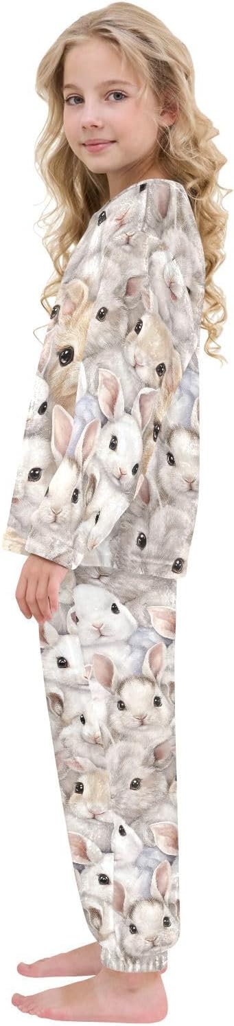 Cute Rabbit Plush Pajama Sets Soft Flannel Fleece Sleepwear