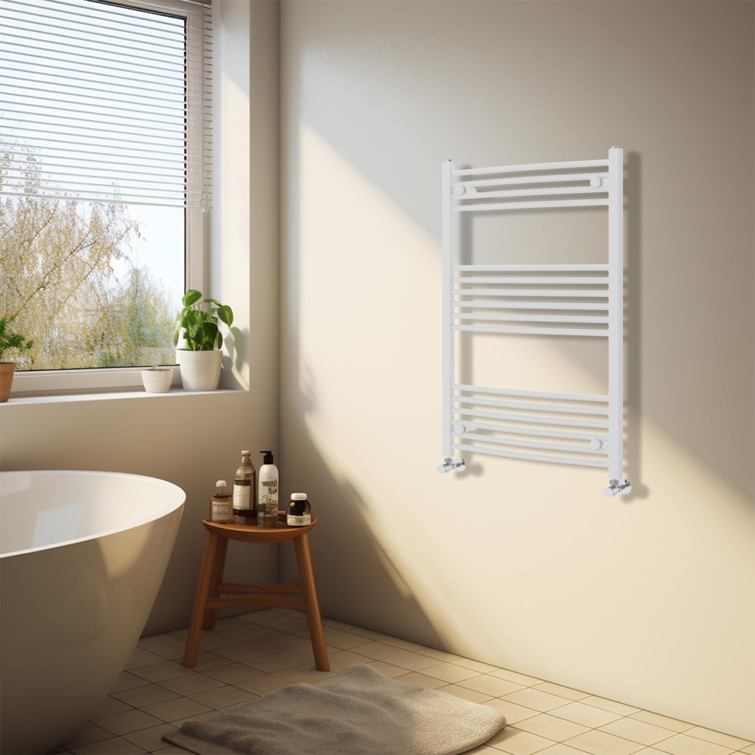 NRG White Heated Towel Rail Curved Designer Bathroom Radiator - 1000×600mm