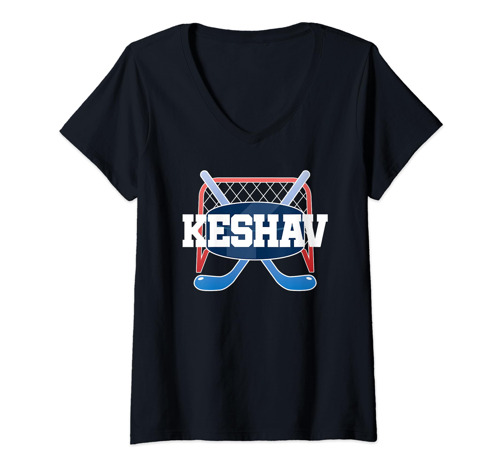 Hockey Fans PlayersKeshav Name Boys Hockey Play Ice Rink Field Stick Puck Ball V-Neck T-Shirt