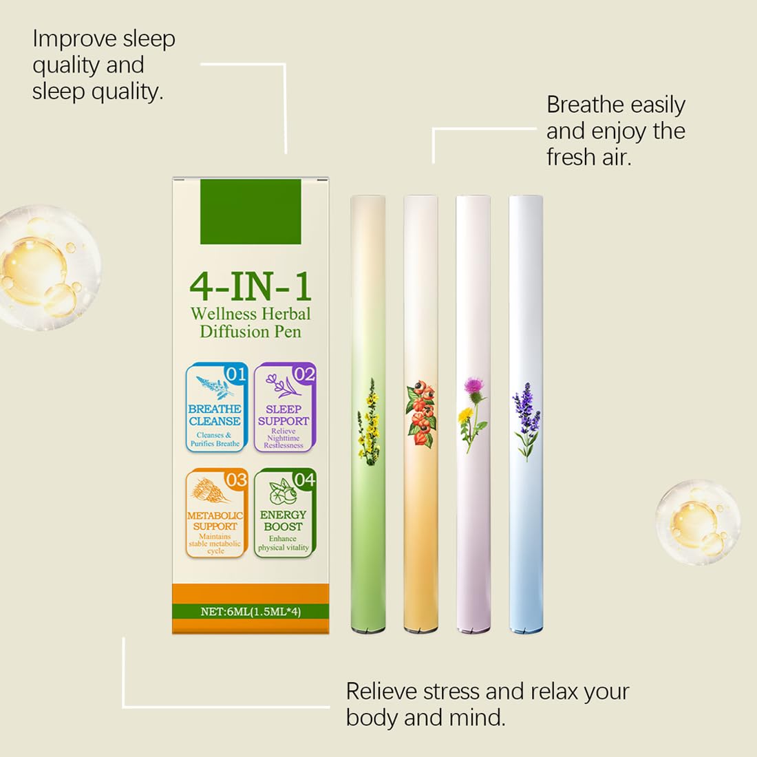 Set Da 4 Pezzi Diffusore Di Erbe Aromatiche Con Verbasco, Profumo Di Lavanda Timo e Menta Per La Pulizia Dei Polmoni, Rinfrescante Comfort Della Bocca