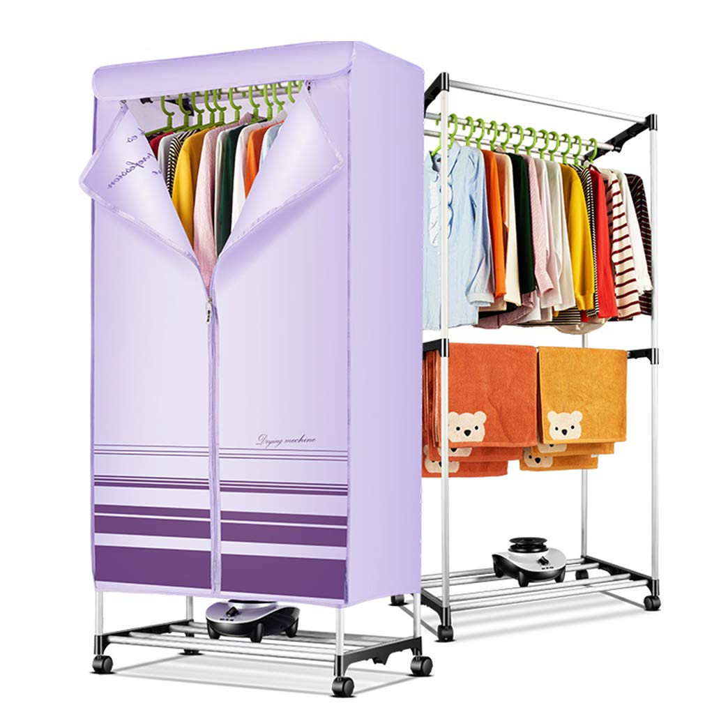 Tendedero Eléctrico Secadora De Ropa Portátil, Tendedero De Ropa De Bajo Ruido para Interiores, Armario Púrpura con Ruedas, 70x45x145cm.