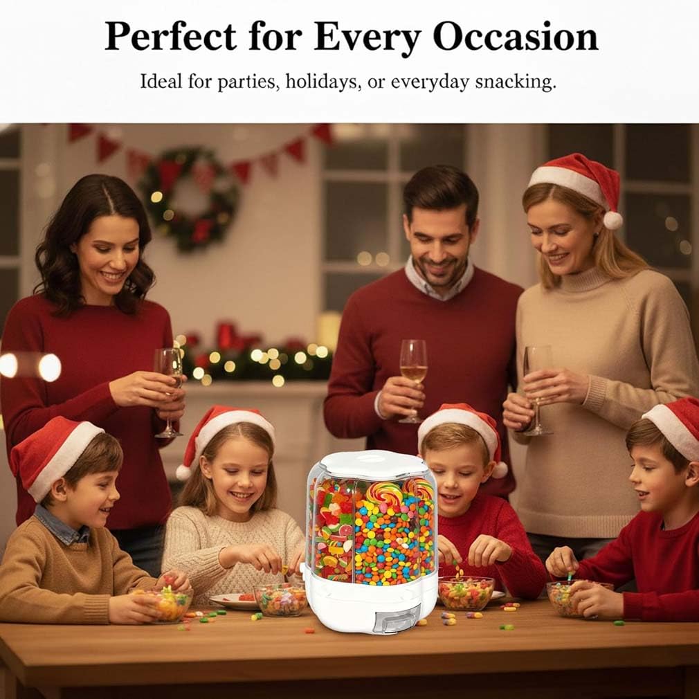 Candy Dispenser 360° Rotating with 6 Compartments, 6 Fach Drehbarer Getreidespender, 360° Drehbar Müslispender, Müslibehälter Vorratsbehälter Reisspender für Reis Trockenfutter Getreide Nüsse (M)