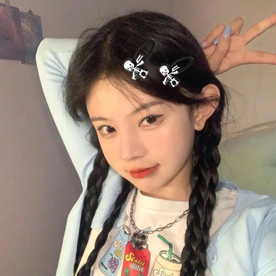 Miniatura 4 de Pinzas para el cabello de Halloween para mujeres y niñas, pinzas para el cabello con diseño de calavera y esqueleto, paquete de 3 unidades,