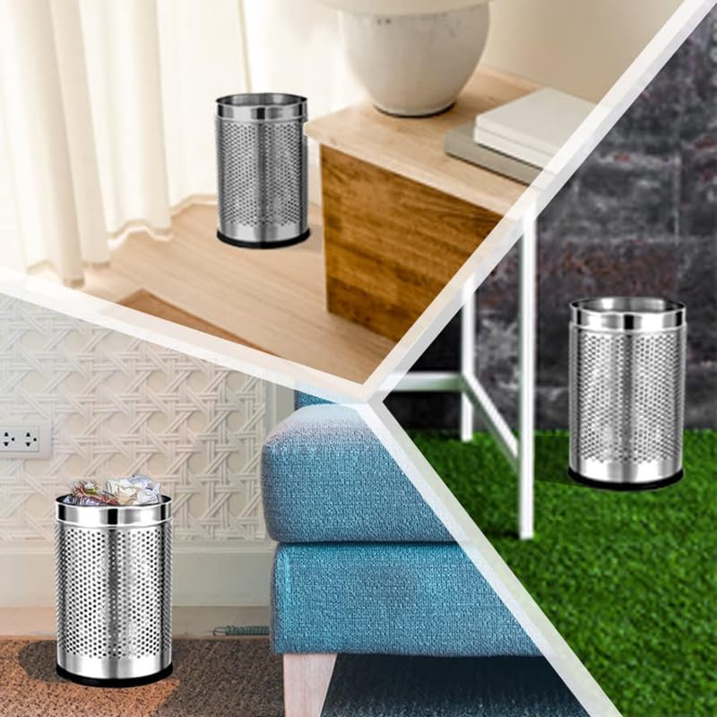 Image of PackPro Stainless Steel 18 Litre Open Perforated Dustbin Without Lid | Large Size Pack of 4 Steel Dustbin For Home, Bedroom, Rooms, Office, Indoor, Outdoor Kitchen, Washroom, Bathroom
