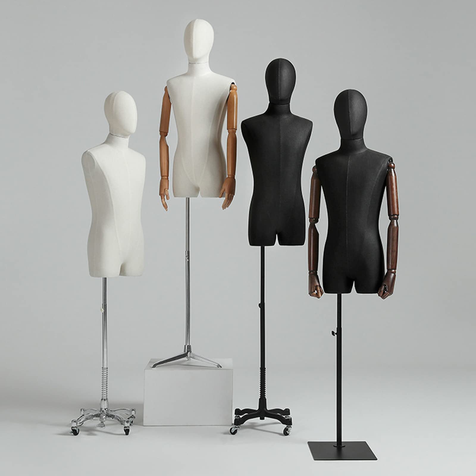 Demi-corps de mannequin masculin, modèle homme réglable en hauteur avec base en métal, bras et tête rotatifs à 360°, affichage du torse pour vitrine de magasin, exposition