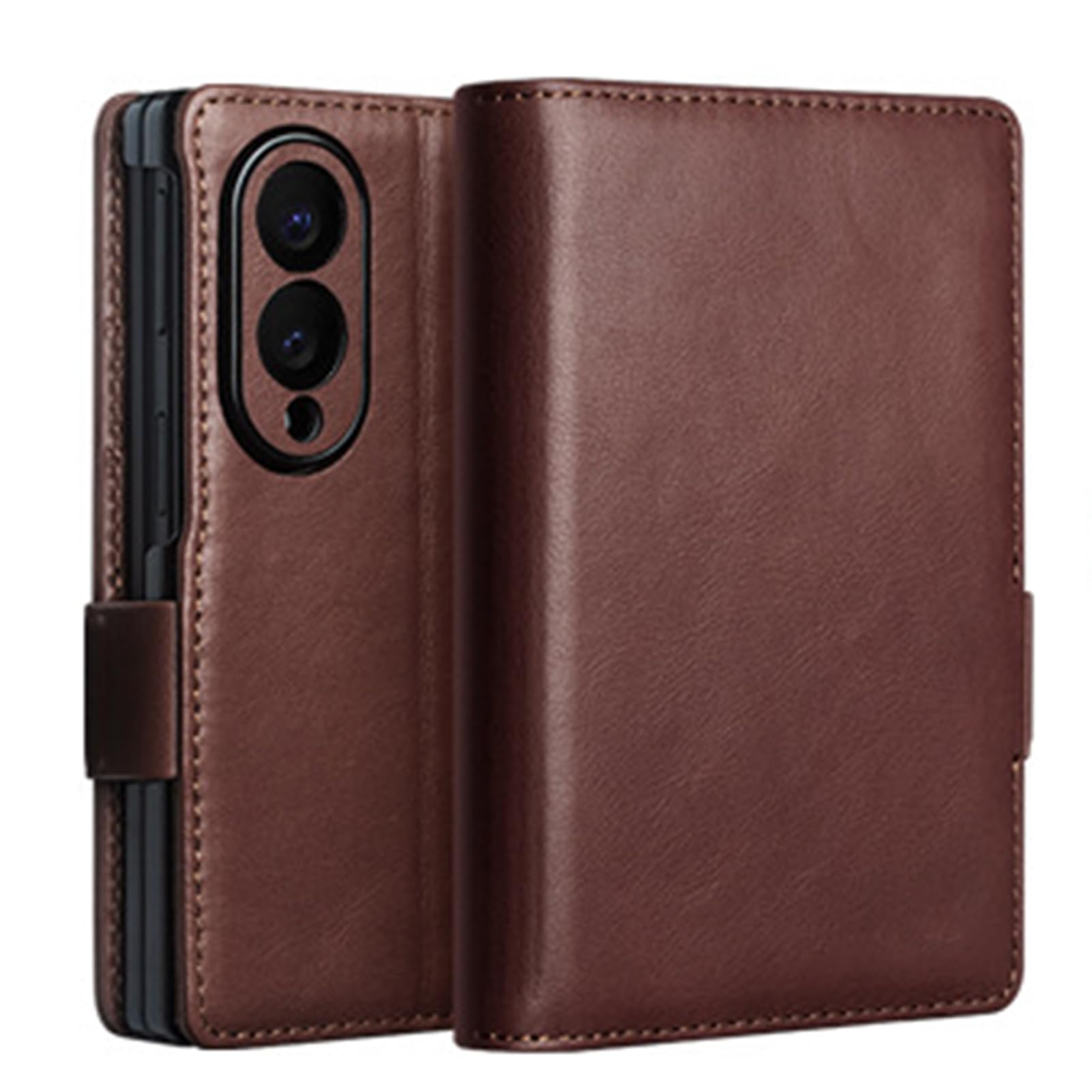 Custodia a portafoglio compatibile con Samsung Galaxy Z Fold 8, texture cera olio marrone