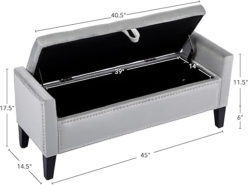 Miniatura 3 de LOULENS Banco otomano de almacenamiento de terciopelo de 45 pulgadas, banco tapizado en el extremo de la cama, banco de almacenamiento moderno