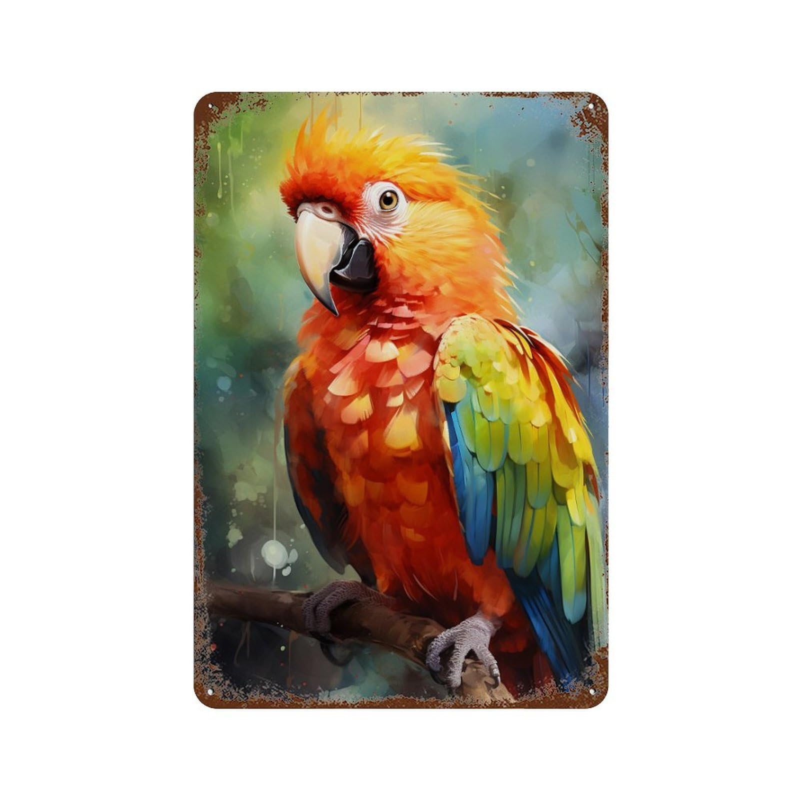 Colorful Macaw Parrot Art 11.8"x7.9" Vintage Rust Metal Sign, Novelty Wall Decor for Living Room, Hallway And Home Decor